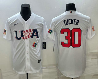 Mens USA Baseball #30 Kyle Tucker 2023 White World Baseball Classic Stitched Jersey
